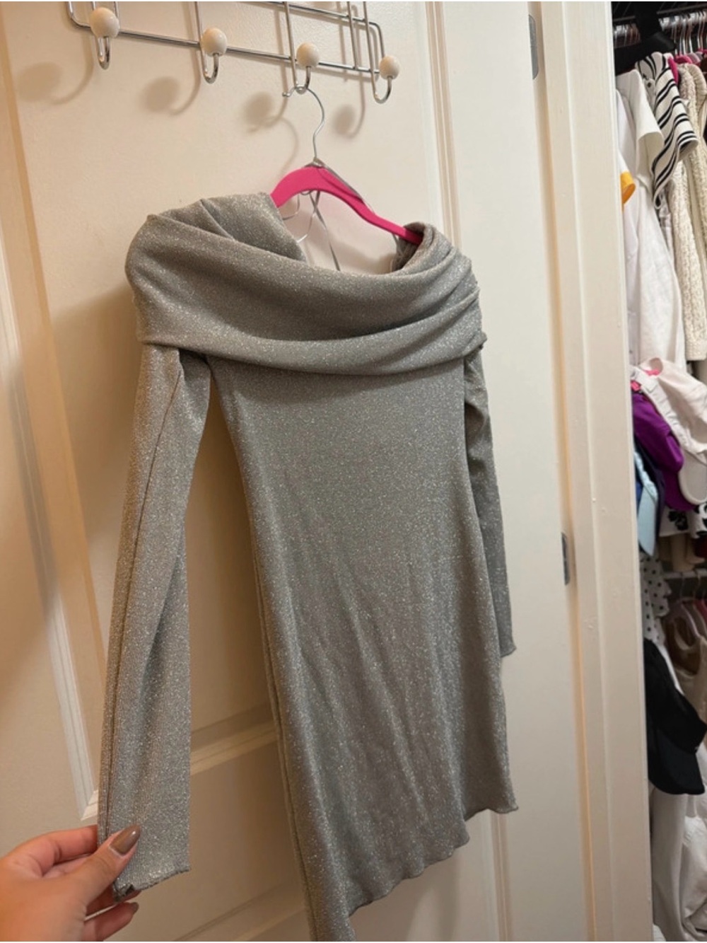 Zara Silver Sparkle Off-Shoulder Mini Dress